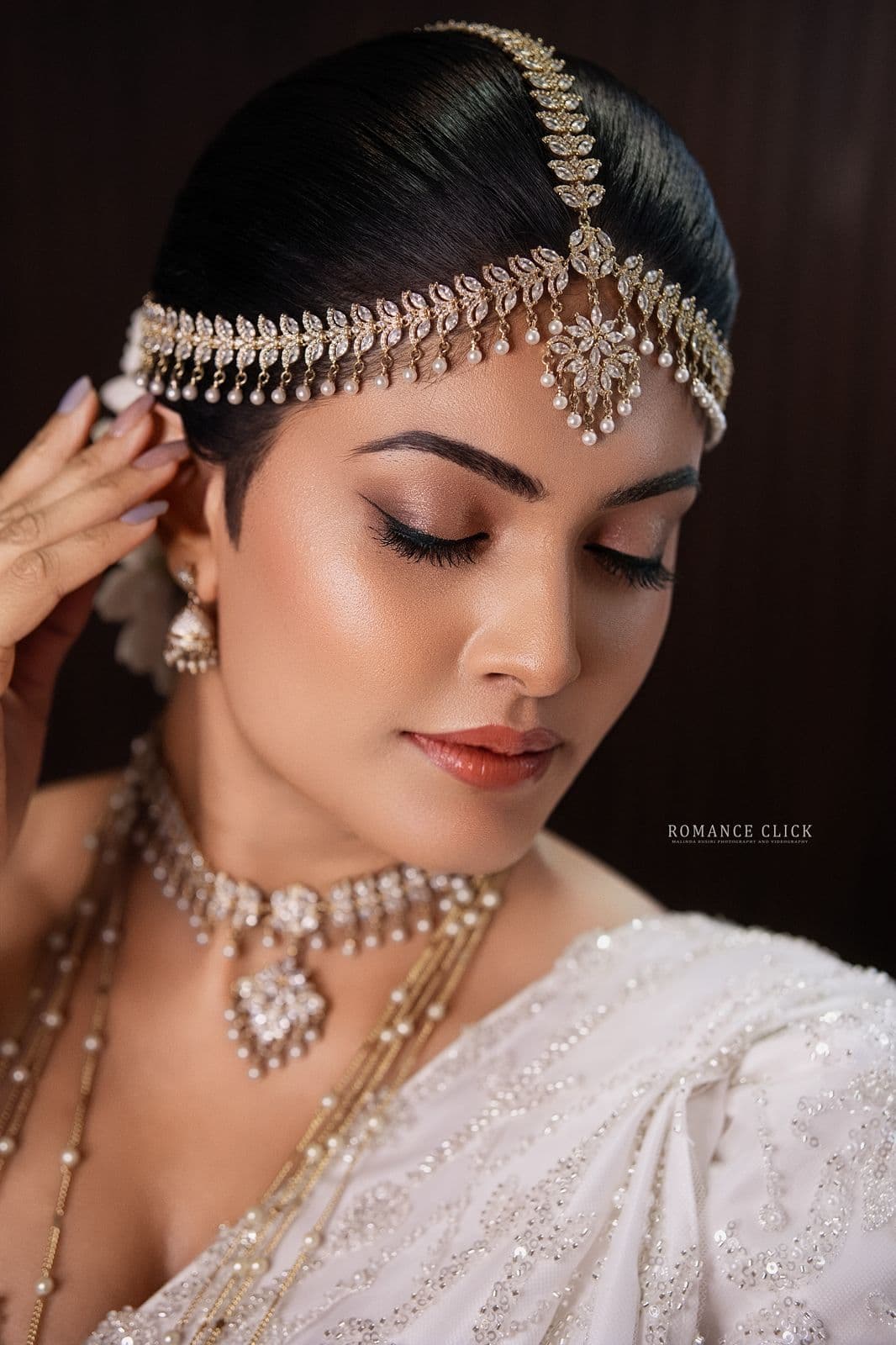 Beautiful bride with natural-looking makeup and elegant hair styling